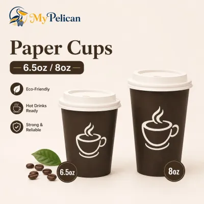 Disposable Paper Cups with Lids — 6.5oz / 8oz